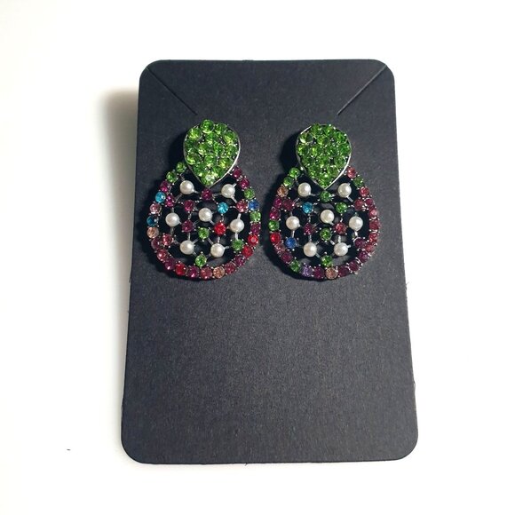 Crystal Pearl Teardrop Earrings Lightweight Multicolor Boho Core Stud Dangle - Picture 1 of 4